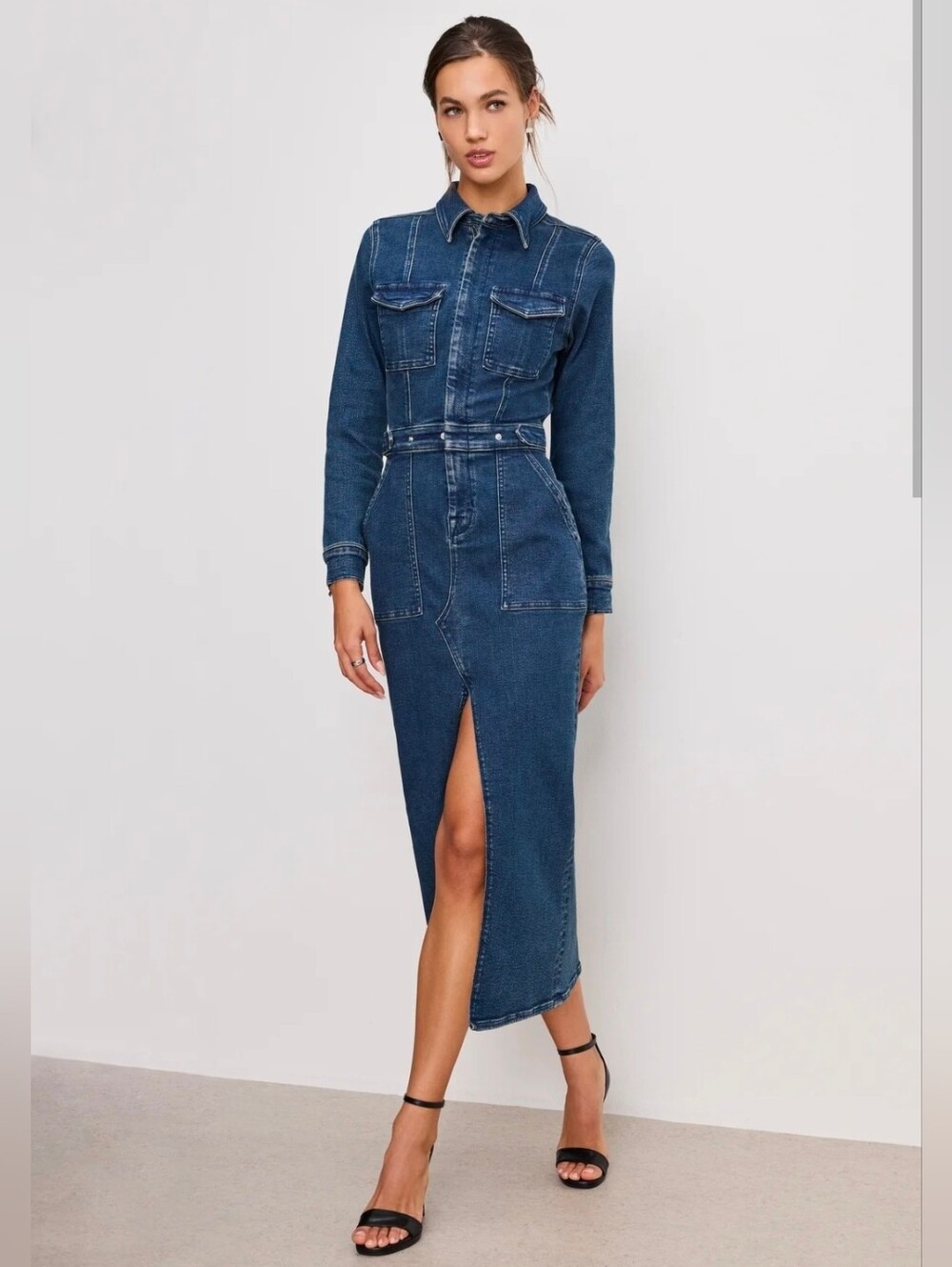 Good American Indigo Denim Relaxed Jumpsuit Jeans